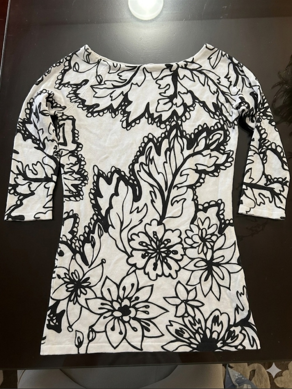 Cache Black and White Floral Sweater XS